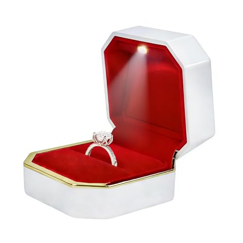 HONGYEXGCN Luxury Velvet Engagement Ring Box with LED Light - Wedding Ring Box for Proposal Jewelry Gift Box Ring Case Travel Engagement Gift for Wedding Day Anniversary