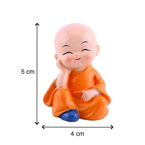 Image of Oblivion Buddha Monk Figurine Set - Multicolour Resin Decorative Showpiece with Traditional Straw Hats for Unique Gift, Home Decor, Indoor /Outdoor Garden, Car Dashboard (Buddha Without Cap)
