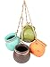 Yesland Ceramic Hanging Mini Flower Planters, Wall or Ceiling Mount - Dangling Container in Earth Tone Colored for Indoor Outdoor Decor - Set of 4