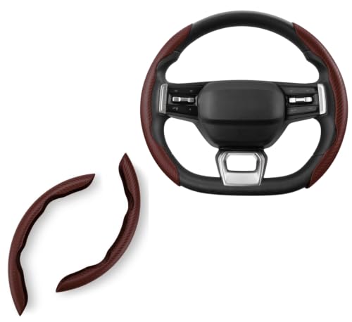 Image of High Life Premium Carbon Fiber Steering Wheel Grip Pad (Coffee Brown) | Anti-Slip Textured Palm Support | Ergonomic Comfort | Universal Fit