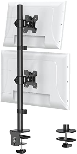 MOUNT PRO Vertical Dual Monitor Stand, Stacked Monitor Mount for 2 Monitors Up to 32 inches, Computer Monitor Arm with Swivel, Tilt, Height Adjustable, Each Monitor Desk Mount Holds up to 17.6 lbs