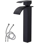 UFaucet Black Vessel Sink Faucet, Matte Black Tall Waterfall Bathroom Faucet Single Handle One Ho...