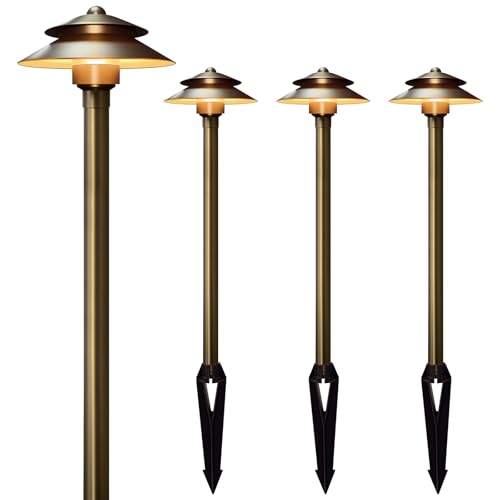Gardencoin Solid Brass Low Voltage Landscape Pathway Lights (6'' Shade, 19'' Tall), 12V LED Heavy...