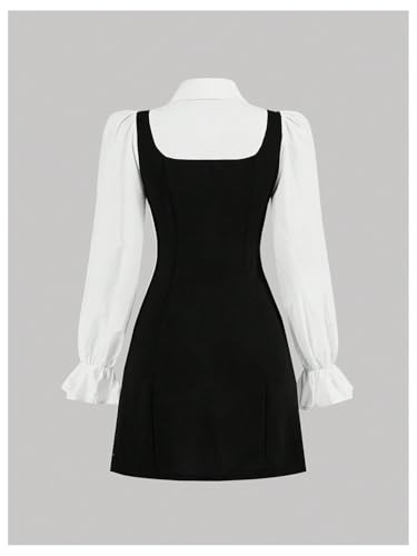 Floerns Girl's Bowknot Collar Patchwork Dress Long Sleeve A Line Short Graduation Dresses2