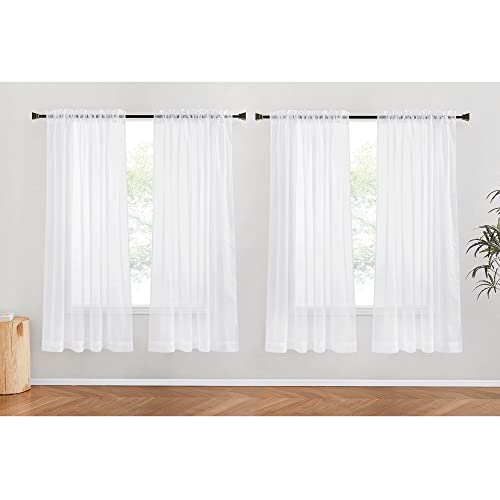 NICETOWN Sheer White Curtains 68" 4 Panels Rod Pocket Voile