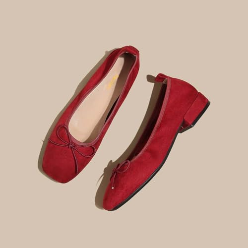 Pazzion Women's Cute Bowknots Slip On Ballet Flats Closed Square Toe Low Chunky Heel Ballerina Shoes for Daily Prom Walking Size 4-16 US3