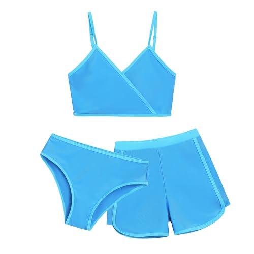 Image of Girls 3 Piece Bikini Bathing Suit Teen Girls Swimwear Sport Swimsuits with Shorts 9-16T