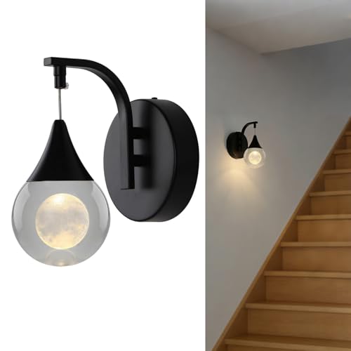 Image of Modern Wall Sconces, Moon Crystal Wall Sconce Indoor, 5W Dimmable LED Sconce Wall Lighting for Bedroom Bedside Bathroom Living Room Hallway Staircase, Black