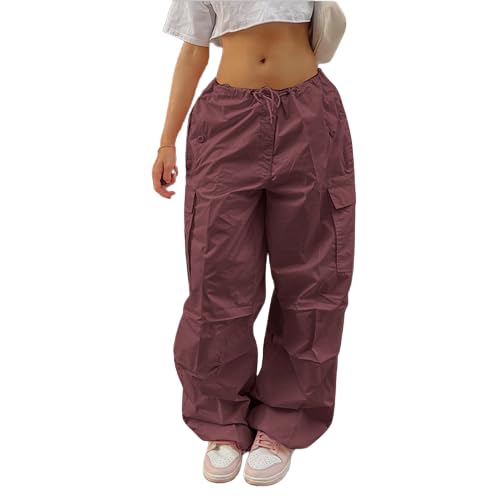 Girl's Cargo T Women's Baggy Track Pants Hip Hop Pants Low Waist Streetwear Vintage Wide Parachute Trousers 90s with Pockets