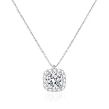 Trendlooks Collar de plata de ley S925 con colgante de plata de ley 1CT CZ para mujer, delicado colgante solitario ajustable, 39,9 cm + 5 cm, caja de regalo incluida