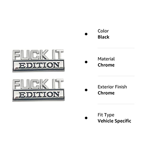 Fuck-It Edition Emblem 3D Fender Badge Decal Car Truck Replacement For F150 F250 F350 Chevy Silverado 1500 2500 C10 C15 Chrome Black #TOP2