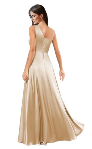 One Shoulder Bridesmaid Dresses for Women with Slit Satin Formal Dresses Long Ruffled Prom Dress2