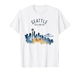 Seattle Washington Vintage Watercolor Scenic Skyline Travel T-Shirt