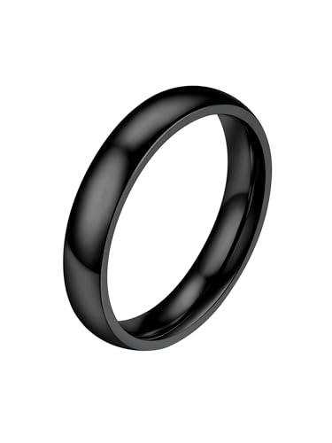 PROSTEEL Bague Femme Homme Acier Noir Taille 62 4mm de Large - Simple Couple Ring