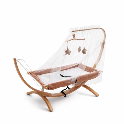 Hamac avec structure en bois, chaise longue suspendue ergonomique, balançoire douce, structure en tissu confortable, léger et portable, design moderne,...