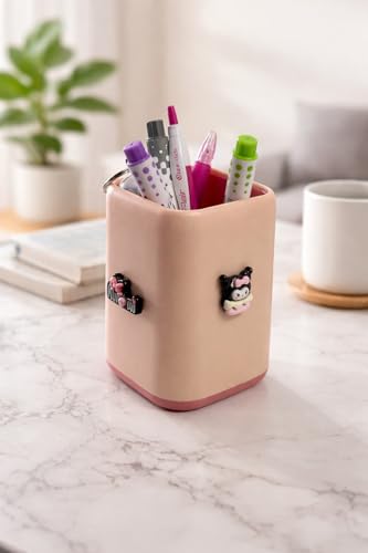 Image of AccuPrints motivational Pen Stand holder Size: 4 x 2.75 inch | Desk Organizer Pen Pencil Holder for Office and Home Decor (Pink Square)
