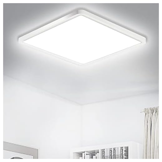 Lampara Led Techo Cuadrado 24W, CHARYJOD Plafon Led Techo 30x30CM Luz Fria 6500K 2750LM Impermeable IP44 Para Cocina Baño Habitacion Dormitorio Sala de Estar Comedor Pasillo Balcón Hogar-Oficina