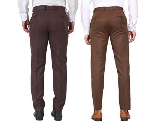 Image of MALENO Men Formal Trouser Regular Fit Solid | Soft and Breathable Pant Combo (Pack of 2)