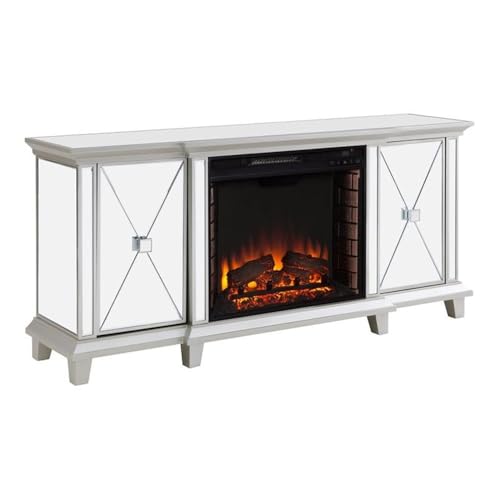 Toppington Mirrored Electric Fireplace Media Console in Mirror/Silver