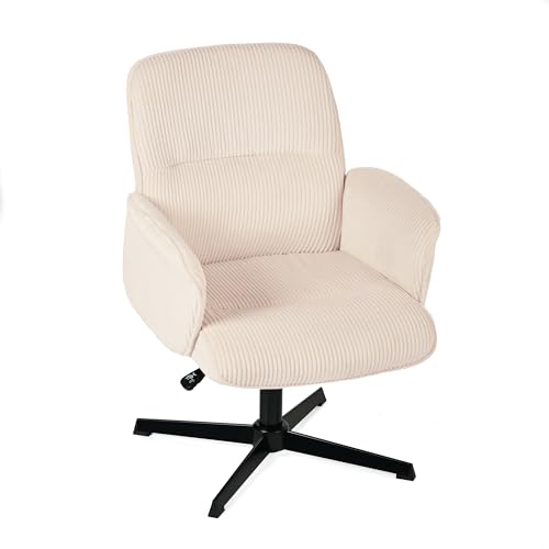 FURNISH - Silla de oficina giratoria y ajustable de pana con base de metal y reposabrazos, cómoda para oficina, trabajo o espacios de estudio, color beige