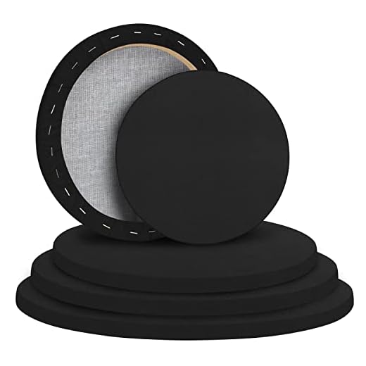 Belle Vous Set de Lienzos para Pintar al Oleo y Acrílico Redondos de Color Negro (Set de 5) - 5 Tamaños Variados de Lienzos para Pintar Pre Estirados para Bocetos y Dibujos
