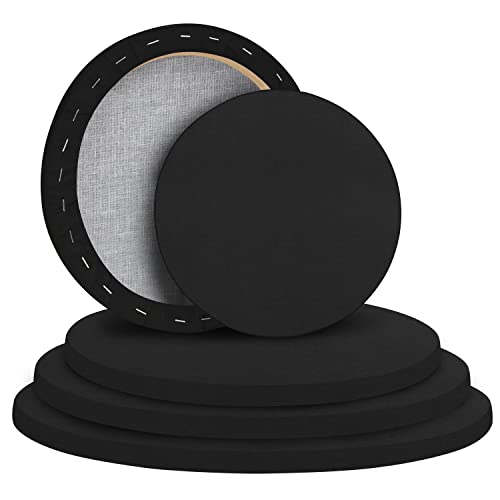 Belle Vous Set de Lienzos para Pintar al Oleo y Acrílico Redondos de Color Negro (Set de 5) - 5 Tamaños Variados de Lienzos para Pintar Pre Estirados para Bocetos y Dibujos