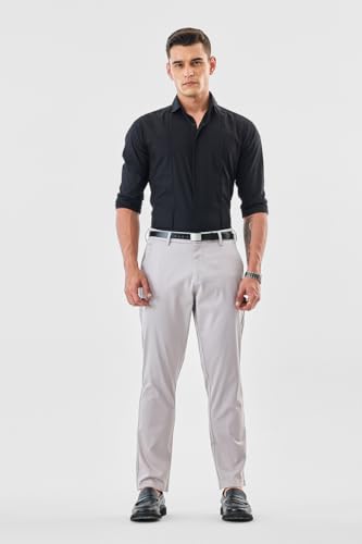 Image of SNITCH Men Chinos | Slim Fit Mid Rise Solid Pattern | Cotton Blend with Medium Stretch & Smooth Texture | Button & Zip Closure for Casual & Street Wear
