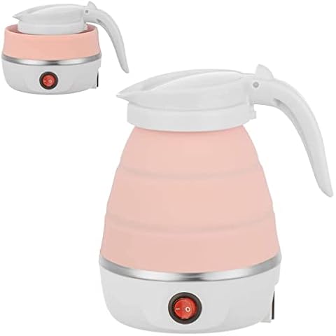 DRBIT Foldable Kettle 0.6L 600W Food Grade Silicone Electric Kettle Fast Boiling Collapsible Water Heater with Separable Power Cord for Hiking Camping Travel Picnic te9(British regulations,Pink) Cover