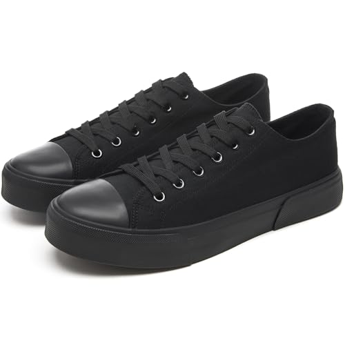 Image of yageyan Men Canvas Low top Shoes Classic Casual Sneakers Black and White Fashion Shoes