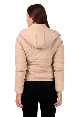 Image of Brazo Crop Puffer Jacket for Women, Cropped Design, Insulated, Hooded, Long Sleeves