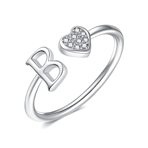 Image of Initial Rings for Teen Girls - S925 Heart Sterling Silver Rings for Teen Girls | 14K Gold /Rose Gold /Sterling Silver Plated Ring for Girls Kids Women Ring for Teenager Girls Gifts Adjustable, No Tarnish, Hypoallergenic