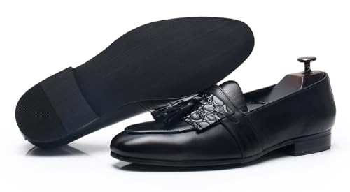 Santimon Men's Genuine Leather Tassel Loafers - Slip-On Dress Shoes for Casual, Business, Wedding & Prom - Modern Penny Loafers for Suits & Tuxedos4