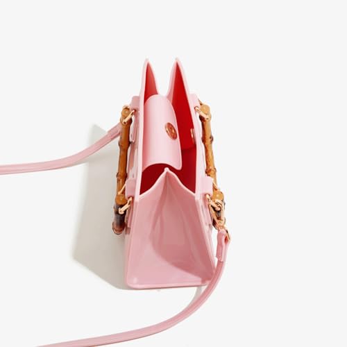 Bamboo Handle Purse for Woman PVC Handbag Cute Crossbody Purses Lightweight Elegant Top Handle Tote Satchel Bag3
