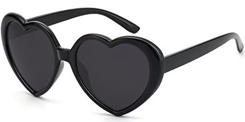 IOHLNG Heart Sunglasses for Women Men Oversized Trendy Love Shaped Sunglasses Non Polarized Shades Retro Lovely Fashion Cute Sun Glasses Black Frame Grey Lens