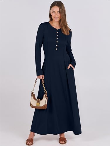 ANRABESS Women's Long Sleeve Maxi Dress 2025 Fall Casual Button Fit & Flare A-Line Swing Flowy Long Dresses Trendy Outfits3
