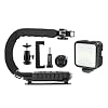 PULUZ U/C Shape Video Action Stabilizing Handle Grip Handheld Stabilizer Kit with Phone Clamp + LED Studio Light for Canon Sony Nikon Cameras and Home DV Camera Smartphones