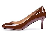  elashe Bridal Brautschuhe Frauen Satin Kitten Heel Geschlossene Zehe Pumps Braun EU39