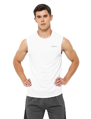 Demozu Men's Sleeveless Workout Swim Shirts Quick Dry Athletic Running Gym Muscle Shirts Beach Tank Top Big And Tall, White, 4Xl #TOP4