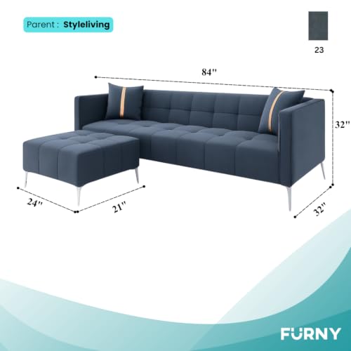 Image of Furny Homeland 4 Seater Fabric Sofa Set with Ottoman (Grey) | Soft Velvet Fabric | Modern Design | Comfortable Seating | Living Room Furniture