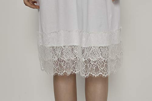 Women's Knee Length Half Slip Skirt Lingerie With Lace Trim Anti-Static Elastic Waist Plus Size Midi Underskirt (White+Black Cotton 2-Pack, Large) #TOP4