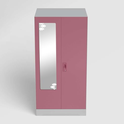 Image of Interio by Godrej Almirah Slimline 2-Door Steel Almirah, Cupboard for Clothes (Royal Ivory and Dusty Rose), 1-Year Warranty, 4 Shelves, 1 Drawer, 1 Locker, Star Design Mirror
