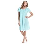 Miss Elaine Women's Tricot Short Flutter Sleeve Nightgown, Aqua Marine, Large
