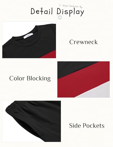 Image of Arshiner Boys' 2-Piece Cotton Outfit Color Block T-Shirt and Shorts Set Summer Camo Clothes for Kids 5-14 Years