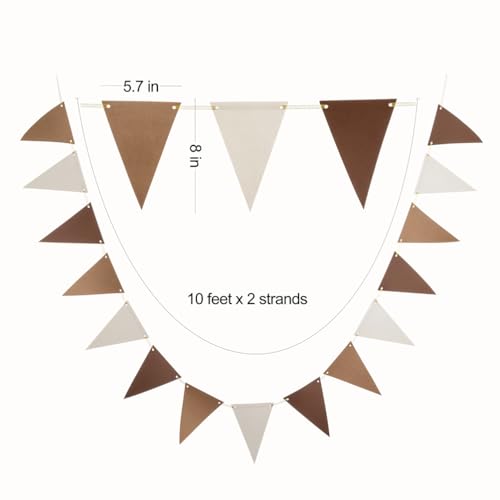 Image of MOWO Brown Kraft Ivory Pennant Banner Paper Bunting, 30pc, 20 feet | Hanging Decoration, Neutral Baby Shower Birthday Wedding Graduation Retirement Party, Pack of 30 Counts Pennant, 20 feet