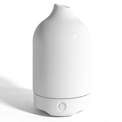 Image of SALUBRITO Essential Oil Diffuser, 120ml Ceramic Ultrasonic Aroma Diffuser for Essential Oil & Home, 7 Colour LED Lights, Intermittent/Continuous Mist, 2-Hours Timer, Cool Mist Humidifier, White