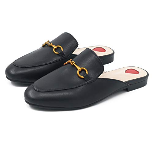 Comfity Mules For Women, Womens Slip On New Metal Decor Mule Flats Embroidery Loafers Backless Slippers Black 7.5 Us #TOP1