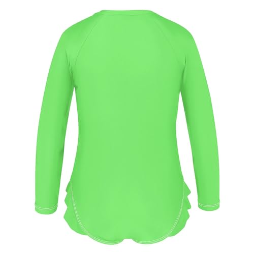 Fluorescent Green Girls Long Sleeve Rashguard Swimsuit UV Protection One-Piece3