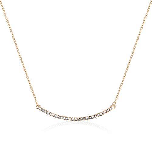 Pomina Cubic Zirconia Crystal Bar Pendant Necklace Gold Chain Fashion Statement Short Necklace for Women (Crystal Curve_Gold)
