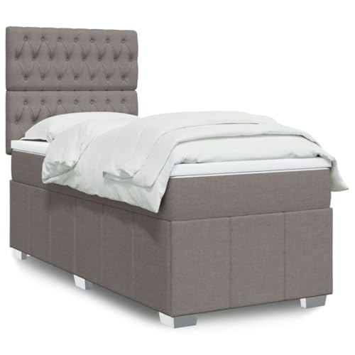Sommier à lattes avec matelas et surmatelas intégrés 100x200 cm Tissu Taupe, Tête de lit réglable, Lumières LED RGB, Confort Respirant Soutien...