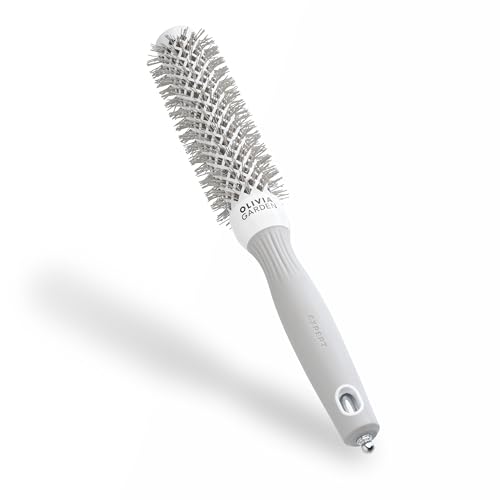 Olivia Garden Expert Blowout Speed – Blanco & Gris - 25 - Cepillo redondo de cerámica con cuerpo extra largo para secados un 25% más rápidos